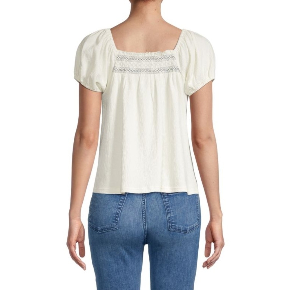Madewell Seahorse Embroidered Puff Sleeve Smocked Blouse - Picture 3 of 6